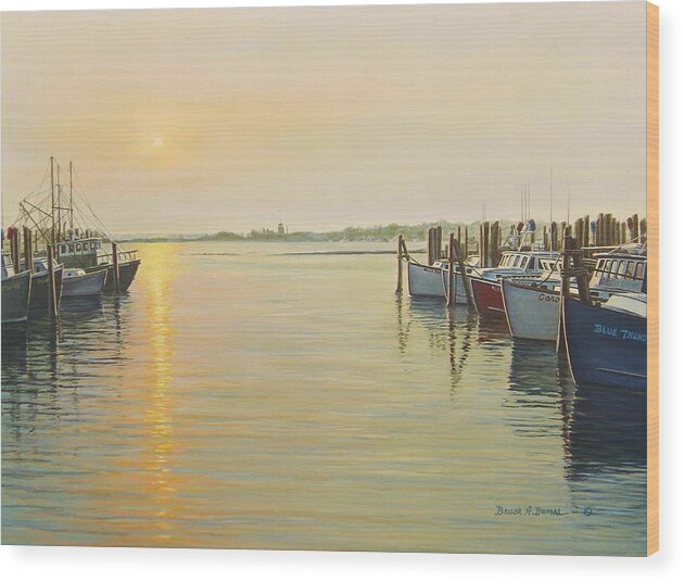 Marine Art Wood Print featuring the painting Point Judith Harbor by Bruce Dumas