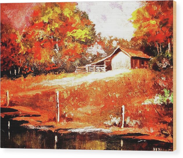 Farmhouse Wood Print featuring the painting Signs of Autumn by Al Brown