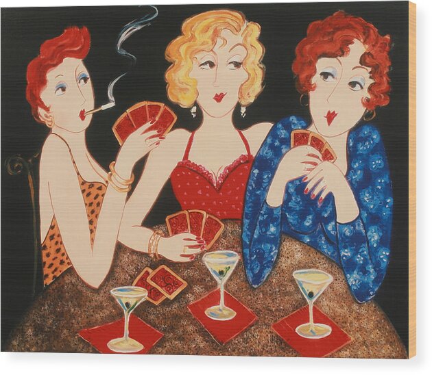 Playing Cards Wood Print featuring the painting Three of a Kind by Susan Rinehart