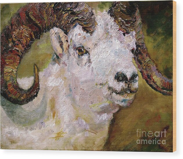 Animals Wood Print featuring the painting Wildlife Portrait Dall Sheep Ram by Ginette Callaway