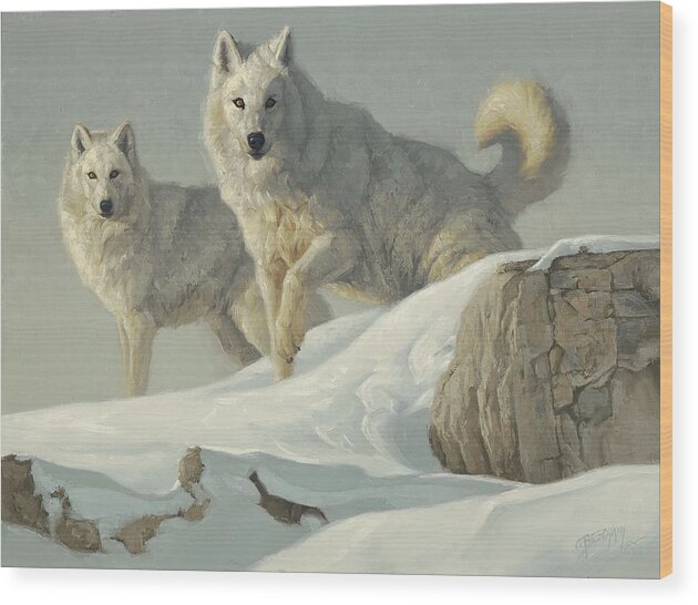 Wolf Wood Print featuring the painting Over the Next Ridge by Greg Beecham