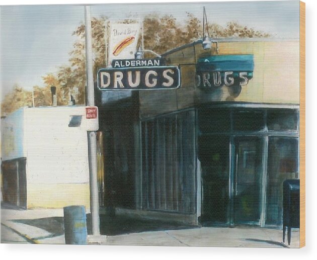 Urban Wood Print featuring the painting Alderman Drugs by William Brody