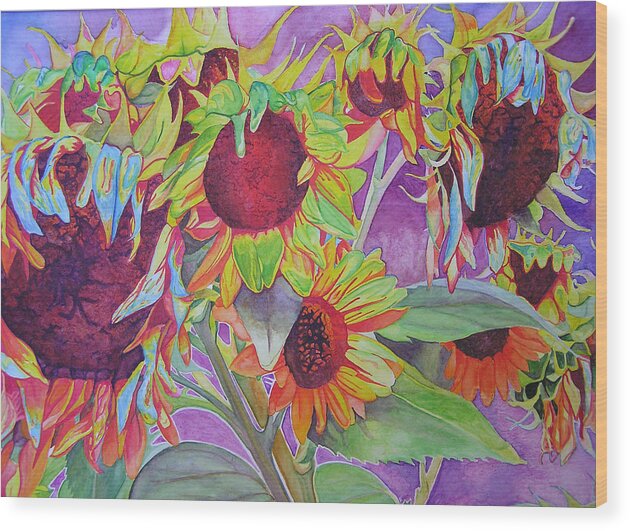 Flowers Wood Print featuring the painting Sunflowers by Joshua Morton
