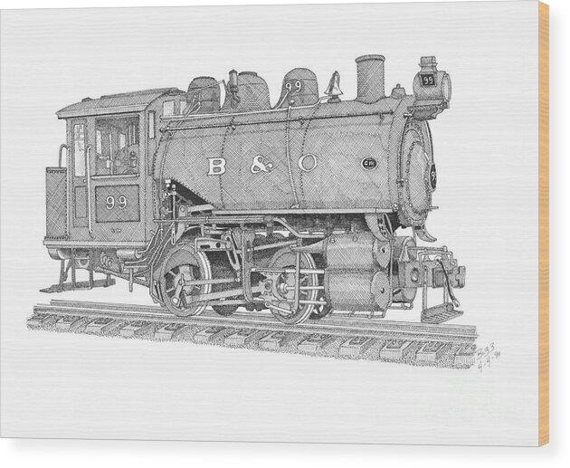 B & O Wood Print featuring the drawing B and O Steam Switcher by Calvert Koerber