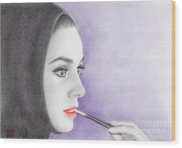 Greeting Cards Wood Print featuring the drawing Audrey Hepburn #3 by Eliza Lo