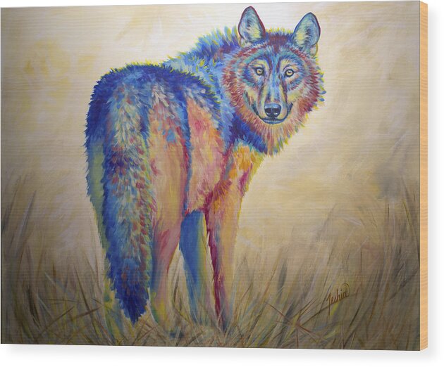 Wolf Wood Print featuring the painting Lobo Legend by Teshia Art