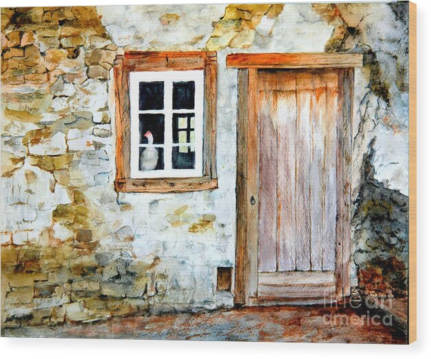 Old Farm House Wood Print featuring the painting Old Farm House by Sher Nasser
