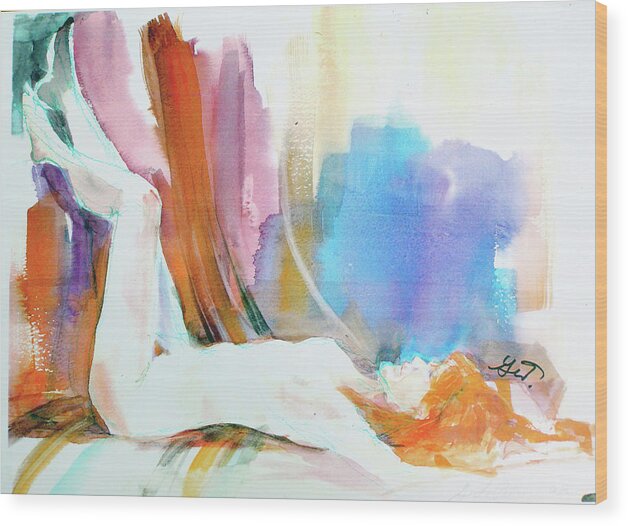Reclining Wood Print featuring the painting Rainbow Nude by Gertrude Palmer
