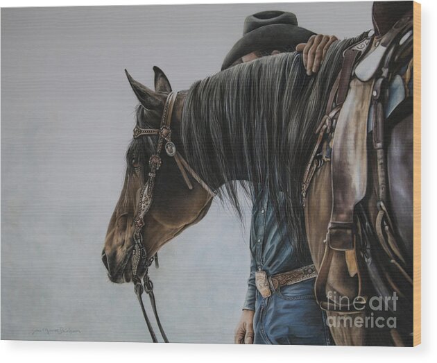 Cowboy Wood Print featuring the pastel The Bond by Joni Beinborn