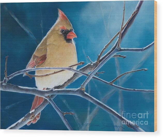 Cardinal Wood Print featuring the pastel Visitor From Heaven by Joni Beinborn