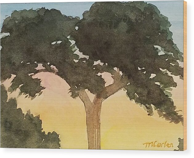 Cypress Tree Wood Print featuring the painting Iconic Montecito Cypress by M Carlen