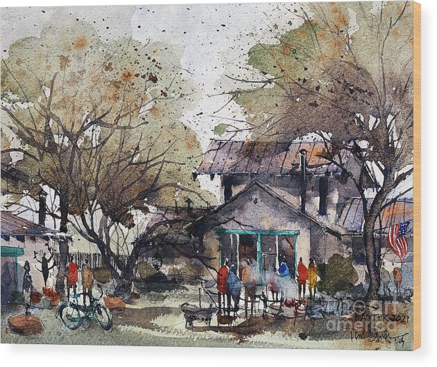 Watercolor Wood Print featuring the painting Easter at Worrells by Tim Oliver