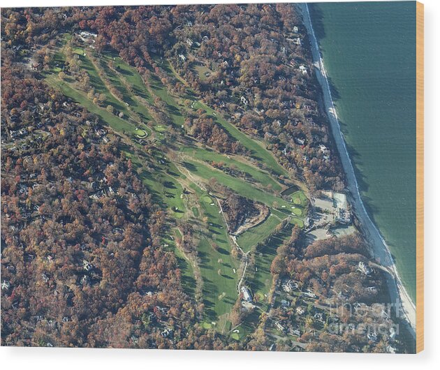 Port Jefferson Country Club Wood Print featuring the photograph Port Jefferson Country Club Golf Course in New York Aerial View by David Oppenheimer