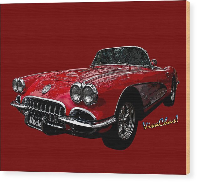 60 Wood Print featuring the photograph 60 Red Corvette by Chas Sinklier