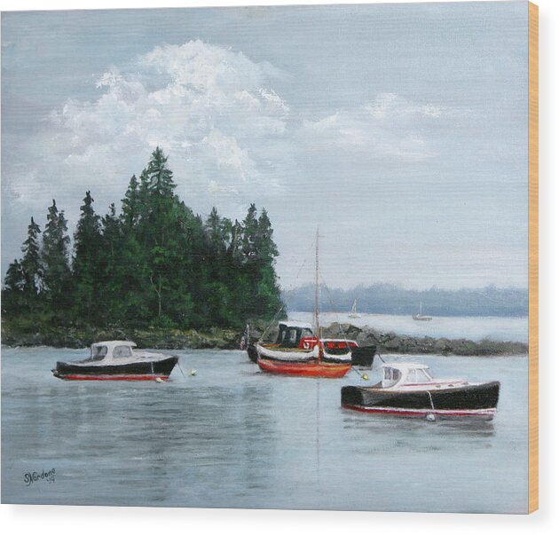 Boats Wood Print featuring the painting Boats at Bar Harbor by Sandra Nardone