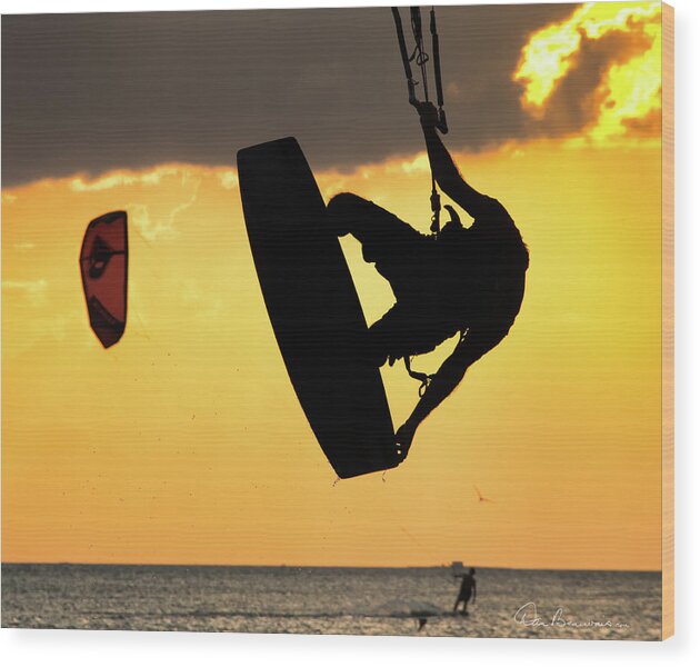 Kiteboarding Wood Print featuring the photograph Airborne 5162 by Dan Beauvais