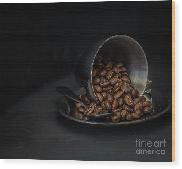 Coffee Wood Print featuring the photograph Spilled beans by Agnes Caruso