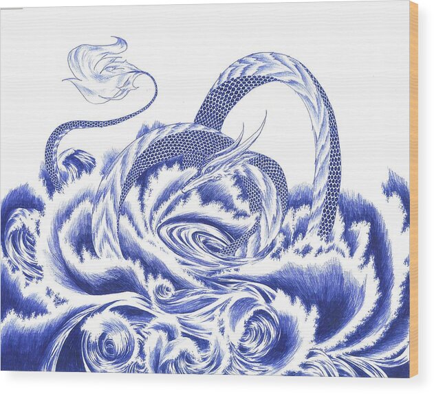 Dragon Wood Print featuring the drawing Turbulence by Alice Chen