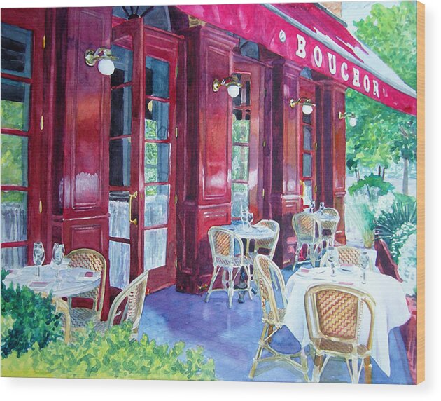 Cityscape Landscape Architecture Wine Country San Francisco Wood Print featuring the painting Bouchon Restaurant Outside Dining by Gail Chandler