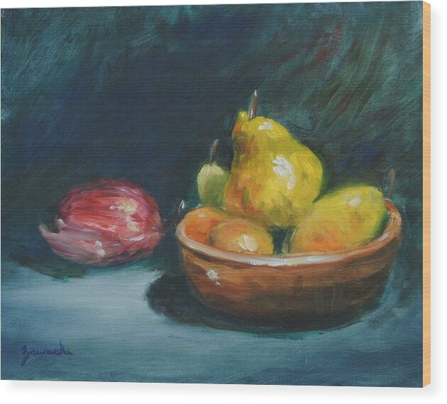 Still Life Painting Wood Print featuring the painting Bowl of Fruit by Alan Zawacki by Alan Zawacki