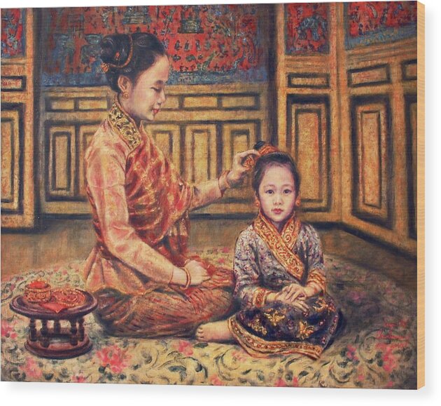 Luang Prabang Wood Print featuring the painting The Gift by Sompaseuth Chounlamany