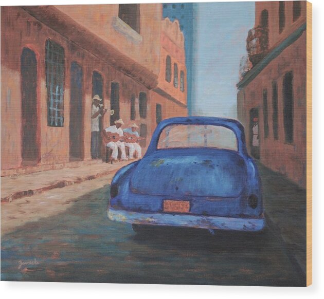 Cuban Art Wood Print featuring the painting Havana Blues by Alan Zawacki