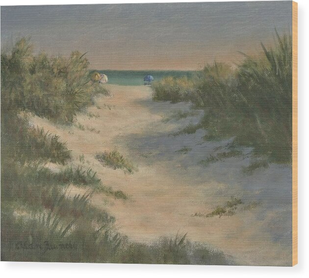Tropical Beach Wood Print featuring the painting Late Day Beachgoers by Alan Zawacki by Alan Zawacki