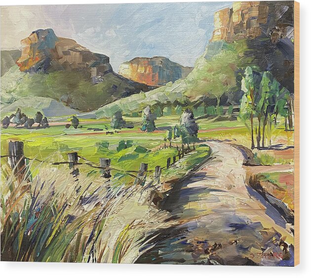 Green Grass Wood Print featuring the painting Spring Evening at Glen Davis by Shirley Peters