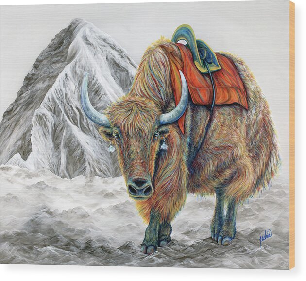 Yak Wood Print featuring the painting The Trekker by Teshia Art