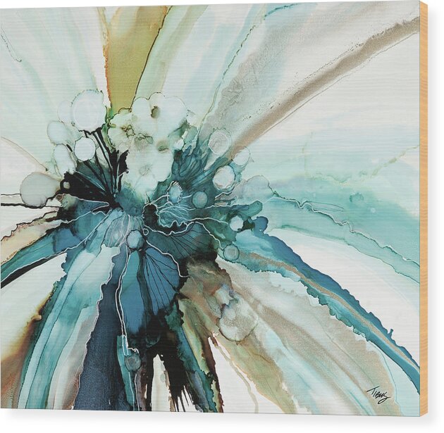 Navy Wood Print featuring the painting Navy Bloom by Julie Tibus