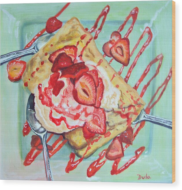 Dessert Divided By Three Wood Print featuring the painting Dessert Divided by Three by Susan Duda