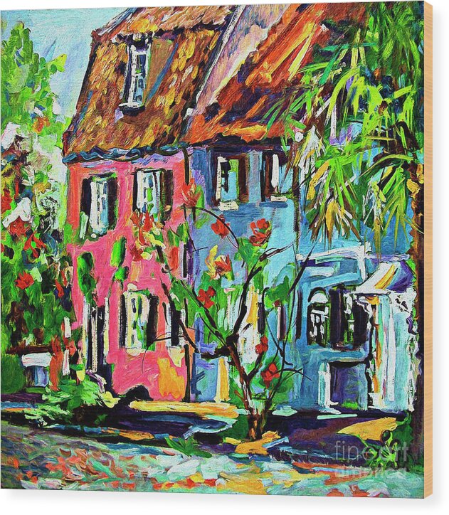 Charleston Wood Print featuring the painting Pink House On Chalmers Street Charleston South Carolina #1 by Ginette Callaway