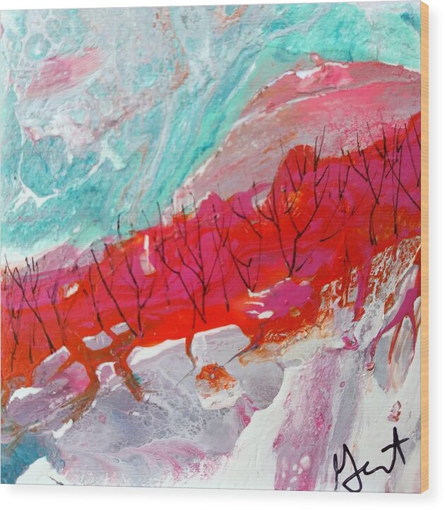 Mountain Wood Print featuring the painting Red Tips by Gertrude Palmer