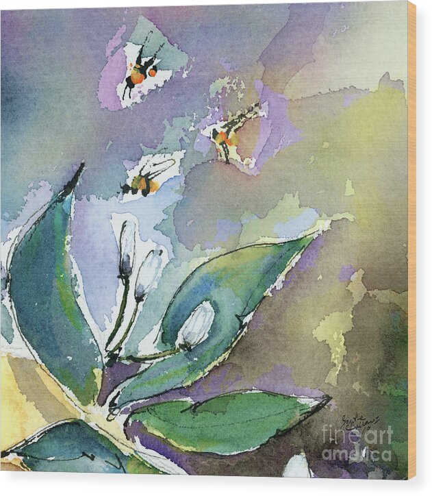 Flowers Wood Print featuring the painting Sprint Fever Watercolor and Ink by Ginette Callaway