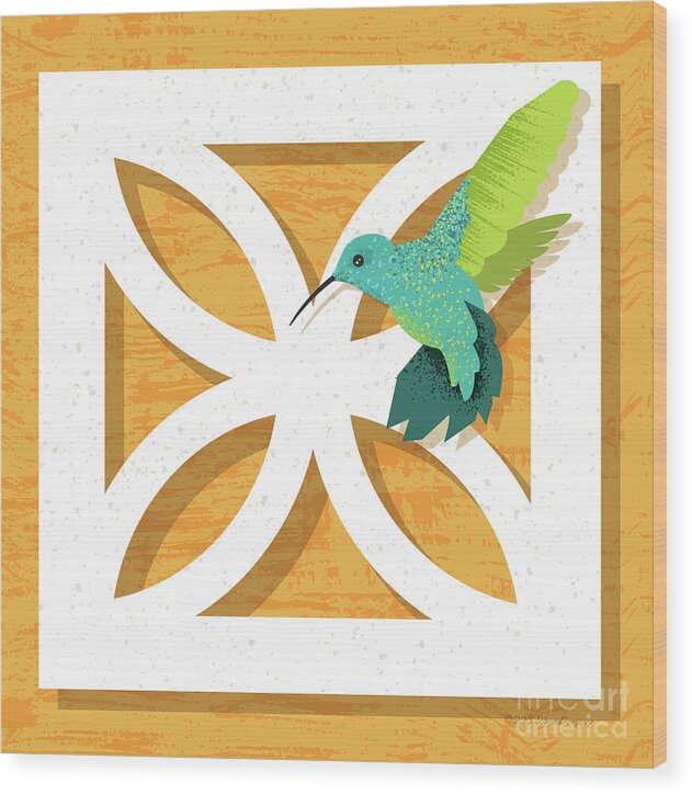 Tropical Wood Print featuring the digital art Mid Century Modern Breeze Block - Yellow - #1 by Diane Dempsey