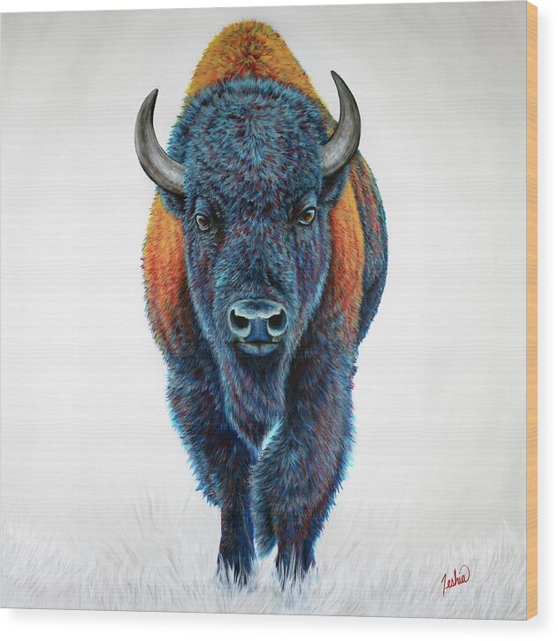Running Bison Wood Print featuring the painting The Roamer by Teshia Art