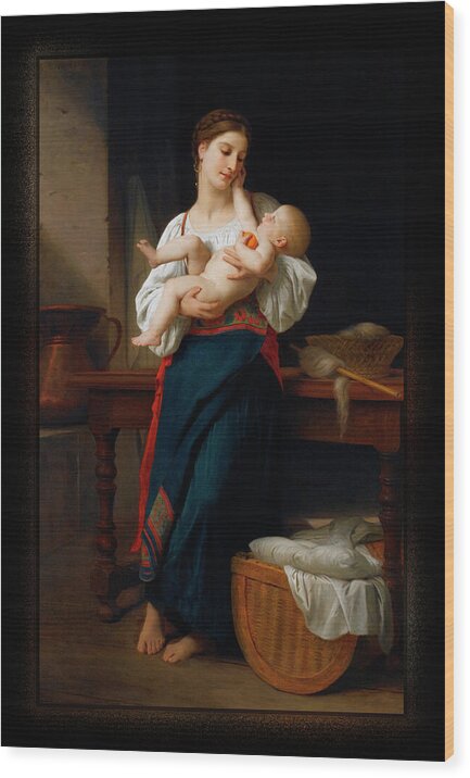Mother And Child Wood Print featuring the painting Mother and Child by William Adolphe Bouguereau by Rolando Burbon