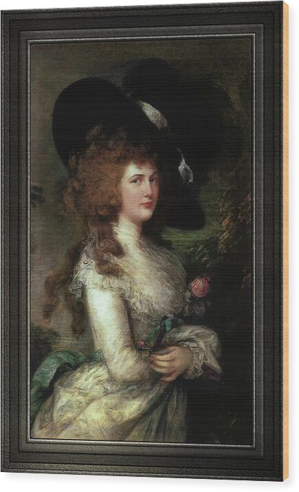 Portrait Of Georgiana Wood Print featuring the painting Portrait of Georgiana, Duchess of Devonshire by Thomas Gainsborough by Rolando Burbon