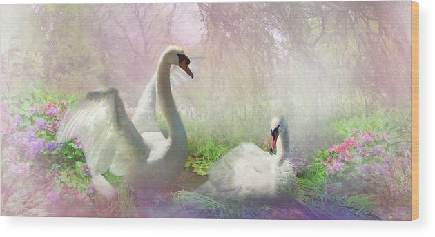 Swan Wood Print featuring the digital art The Lightness of Being by Trudi Simmonds