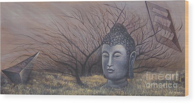 Buddha Wood Print featuring the painting Autumn Buddha by Birgit Seeger-Brooks