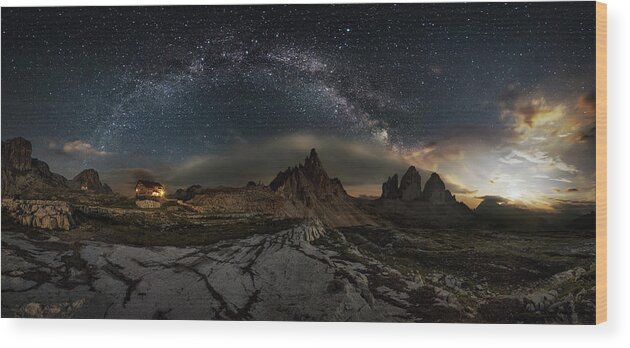 Night Wood Print featuring the photograph Galaxy Dolomites by Ivan Pedretti