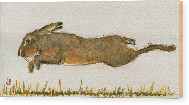 Running Wood Print featuring the painting Running hare #1 by Juan Bosco