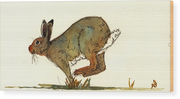 Running Wood Print featuring the painting Hare #2 by Juan Bosco