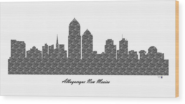 Fine Art Wood Print featuring the digital art Albuquerque New Mexico 3D BW Stone Wall Skyline by Gregory Murray