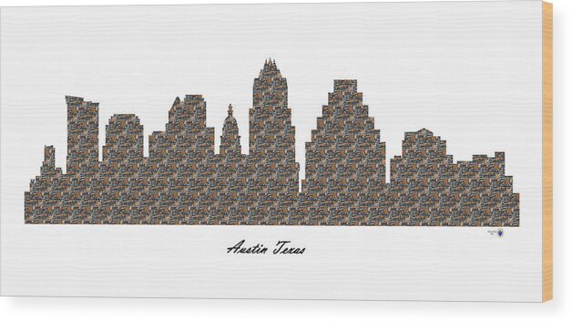 Fine Art Wood Print featuring the digital art Austin Texas 3D Stone Wall Skyline by Gregory Murray
