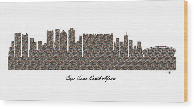 Fine Art Wood Print featuring the digital art Cape Town South Africa 3D Stone Wall Skyline by Gregory Murray