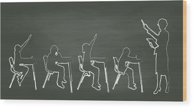 Shadow Wood Print featuring the drawing Chalkboard Teacher And Small Classroom by A-Digit