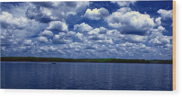 Water; Water Scene; Catawba River; South Carolina Wood Print featuring the photograph Clouds over the Catawba River by Andy Lawless