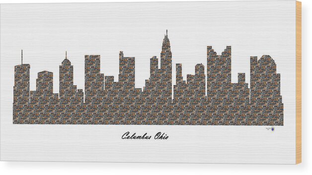 Fine Art Wood Print featuring the digital art Columbus Ohio 3D Stone Wall Skyline by Gregory Murray