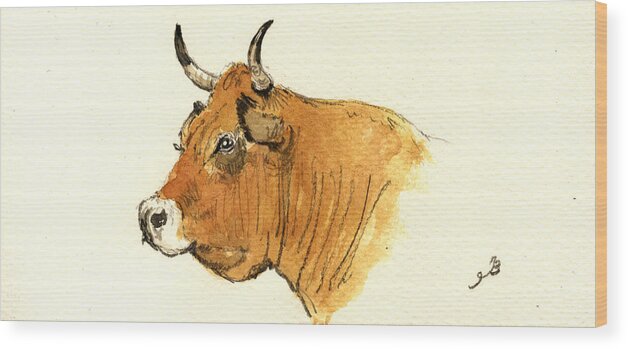 Ox Wood Print featuring the painting Cow head study by Juan Bosco